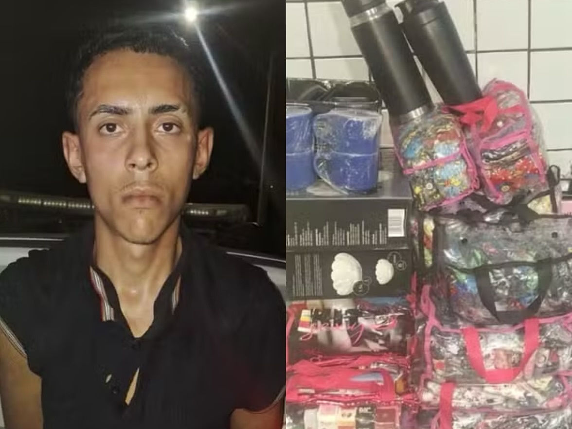 Jovem de 18 anos preso e parte do material apreendido