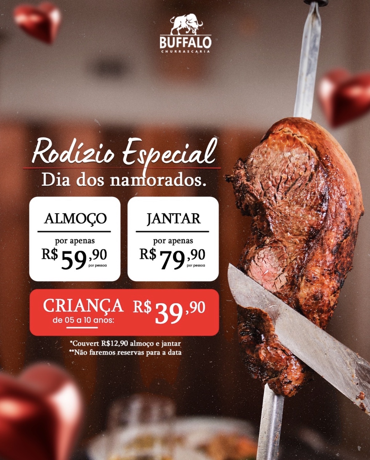 Rodízio especial, música ao vivo e preços acessíveis para celebrar o amor sem pesar no bolso