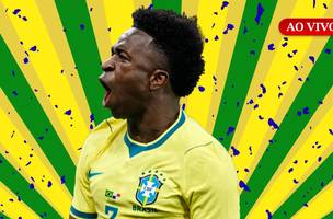 Vinicius Jr. pela seleção brasileira (Foto: Imago/Latin Sport Images. Arte: Trivela) (Foto: Imago/Latin Sport Images. Arte: Trivela))