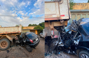Motorista atingiu a caçamba que estava estacionada na BR 316, em Teresina (Foto: Reprodução)