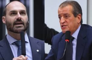 O ex-deputado federal Eduardo Bolsonaro e o presidente nacional do PL, Valdemar Costa Neto (Foto: Arte CNN)
