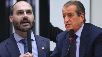 O ex-deputado federal Eduardo Bolsonaro e o presidente nacional do PL, Valdemar Costa Neto
