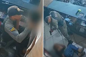 Policial é flagrado espancando funcionário adolescente de loja em Goiás (Foto: Reprodução/TV Ahanguera)