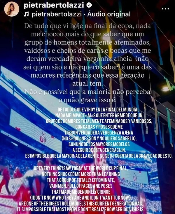 Stories de Pietra após a apresentação do grupo sul-coreano