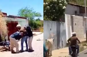 Laércio Carvalho foi contido após tentar dar um “mata leão” em um dos agentes (Foto: Reprodução)